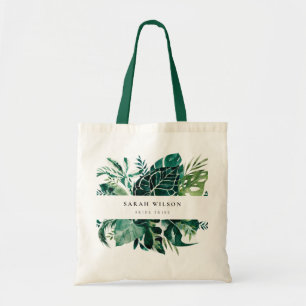 Tote Bag Tropical Monstera Green Foliage Leafy Bride Tribe