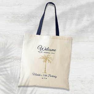 Tote Bag Tropical Navy Or Palmier Doré Bienvenue Fête d'ann