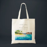 Tote Bag Tropical Overwater Villa Seascape Beach Wedding<br><div class="desc">Tropical Overwater Villa Seascape Beach Theme Collection.- it's an elegant script watercolor Illustration of Overwater Villa Seascape,  perfect for your tropical Beach wedding & parties. It’s very easy to customize,  with your personal details. If you need any other matching product or customization,  kindly message via Zazzle.</div>