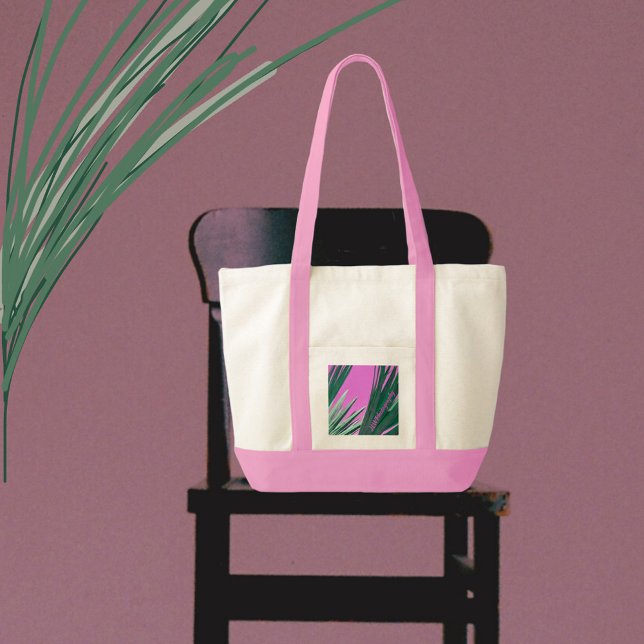 Tote Bag Tropical Palm Fronds en vert et rose (Créateur téléchargé)