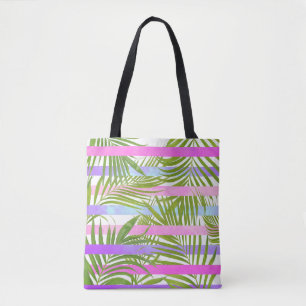 Tote Bag Tropical palm trees rodern pink violet stripes