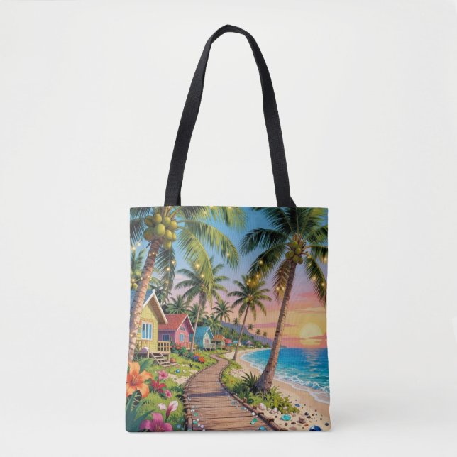 Tote Bag Tropical Paradise Coastal Seaside Cottage Ocean  (Devant)