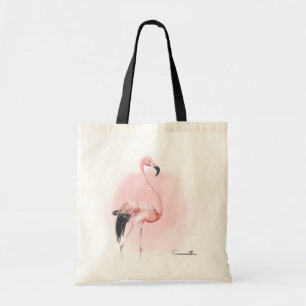 Tote Bag Tropical Pink Flamingo with Name