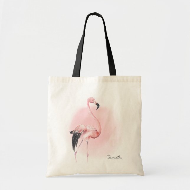 Tote Bag Tropical Pink Flamingo with Name (Devant)