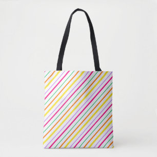 Tote Bag Tropical Rose Vert Orange Yellow Stripes
