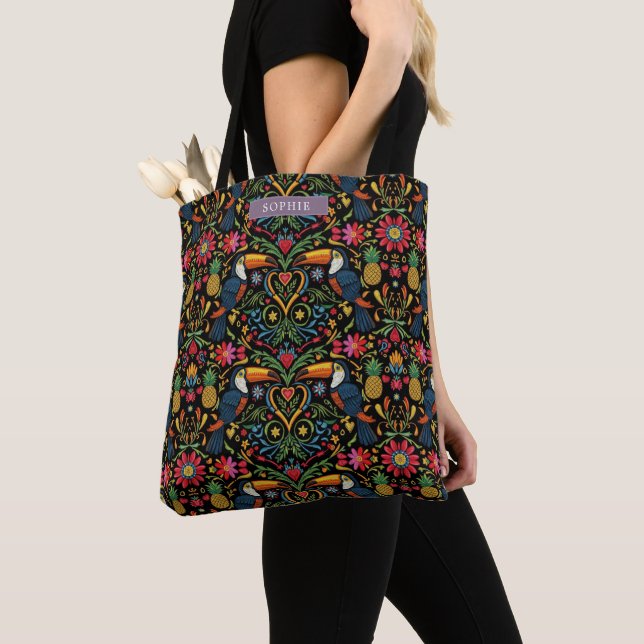 Tote Bag Tropical Toucan Ananas Vibrant  (De près)