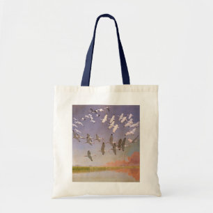 Tote Bag Troupeau d'ibis volant au-dessus des zones humides