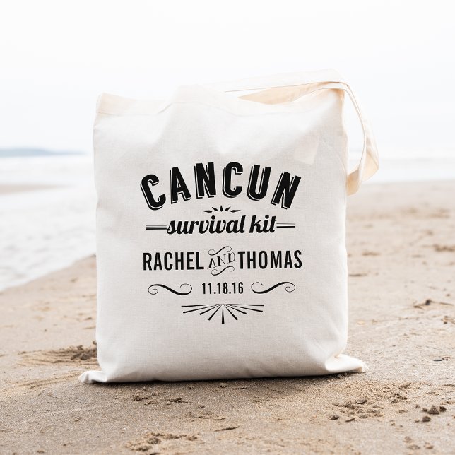 Tote Bag Trousse de survie de Cancun | Bienvenue Mariage (Créateur téléchargé)