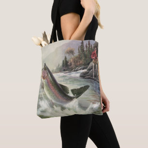 Tote Bag Truite arc-en-ciel, pêcheur à la ligne vintage pêc
