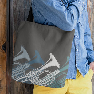 Tote Bag Trumpet Player Band Jazz Musicien Bleu