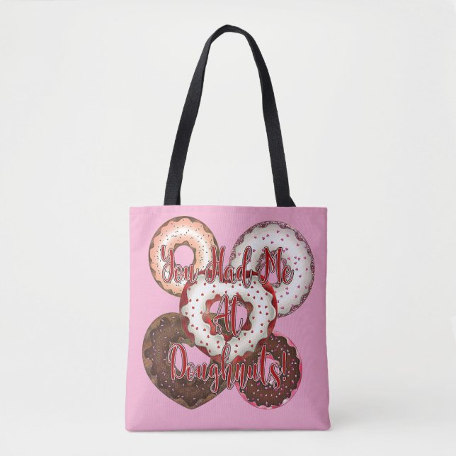 Tote Bag Tu m'as eu avec les beignets - Saint-Valentin (Devant)