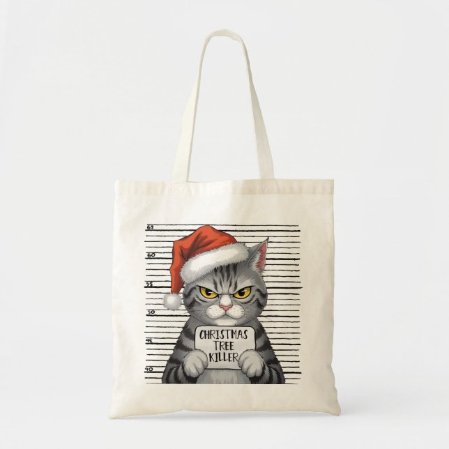Tote Bag Tueur de sapin de Noël de chat drôle (Devant)