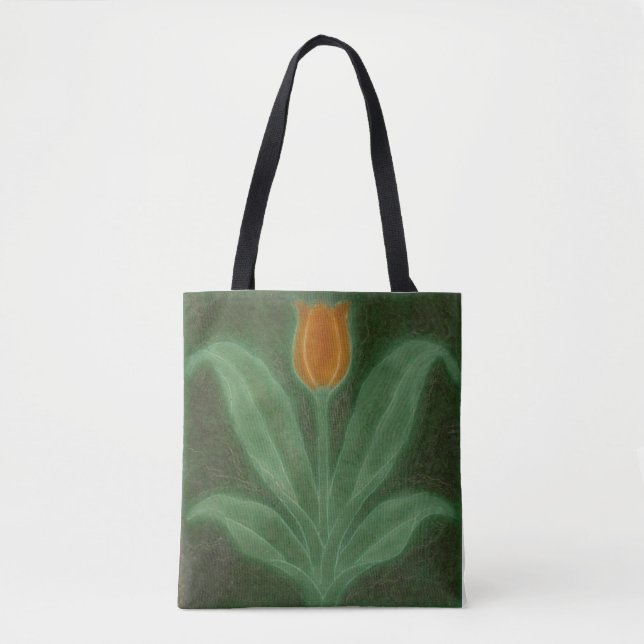 Tote Bag Tuile Art Nouveau Tulipe Vert Jaune (Devant)