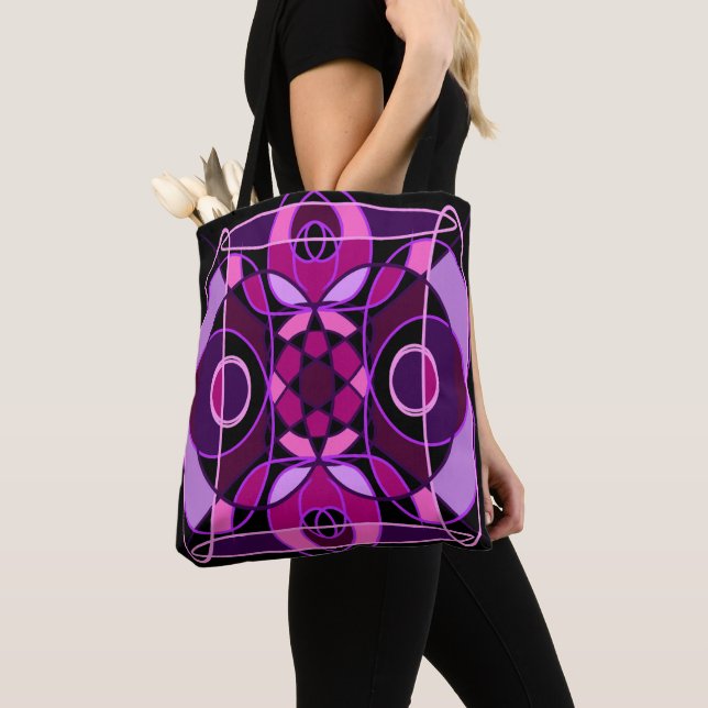 Tote Bag Tuile de mosaïque abstraite rose et violet (De près)