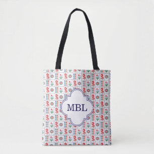 Tote Bag Tuiles de Mahjong LG #4 Rouge Vert Bleu Blanc, Ini