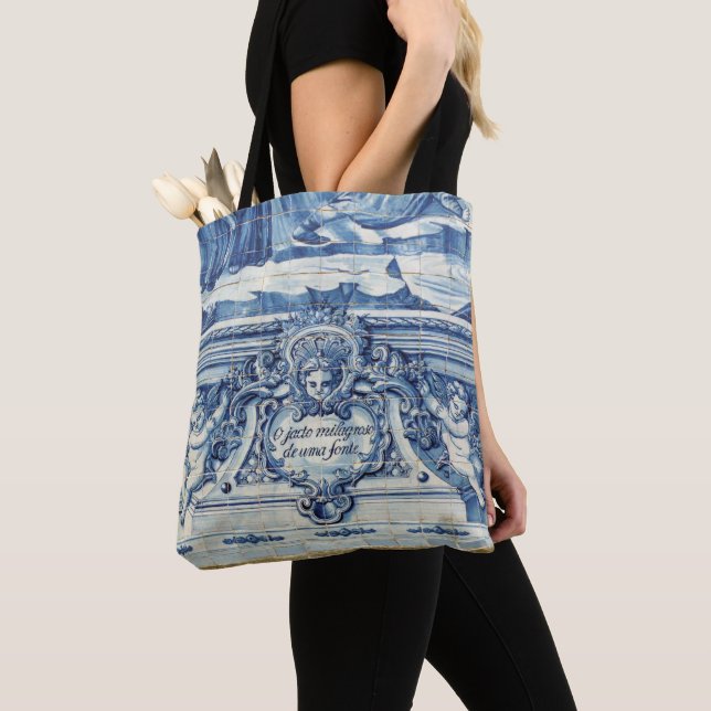 Tote Bag Tuiles murales portugaises bleues et blanches avec (De près)