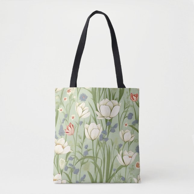 Tote Bag Tulip Meadow in Sage Green (Devant)