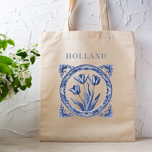 Tote Bag Tulipe Delft Blue Holland  (Créateur téléchargé)