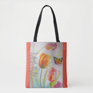 Tote Bag Tulipe rose Tulipes Aquarelle florale maman