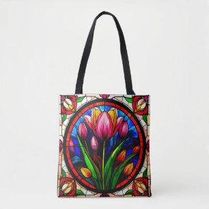 Tote Bag Tulipe rouge et motifs floraux colorés