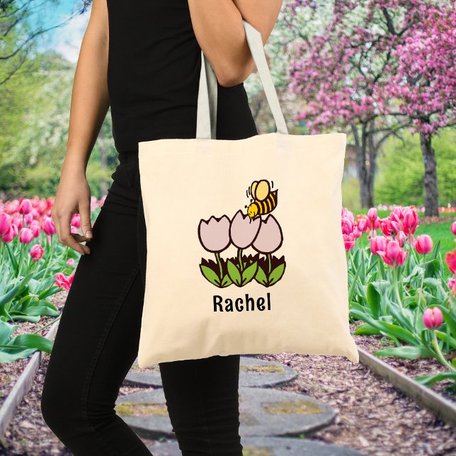 Tote Bag Tulipes et abeilles avec jardinage de nom personna (Créateur téléchargé)