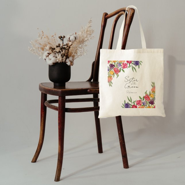 Tote Bag Tulipes et feuillage lumineux, sœur du marié (Créateur téléchargé)