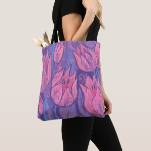 Tote Bag Tulipes funky Fleurs de printemps peinture florale