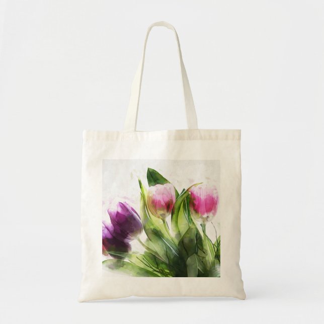 Tote Bag Tulipes pourpres aquarelles (Devant)