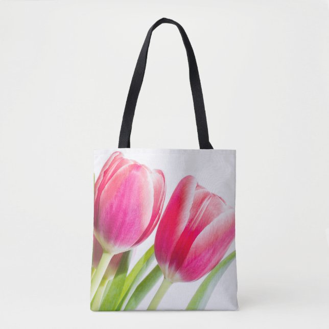 Tote Bag Tulipes roses avec Feuille vert photo (Devant)