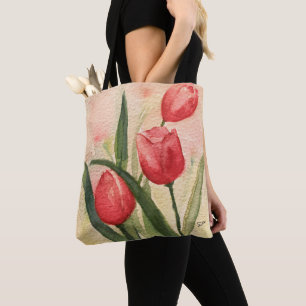 Tote Bag Tulipes roses - Fourre-tout, Fourre-tout à l'épaul