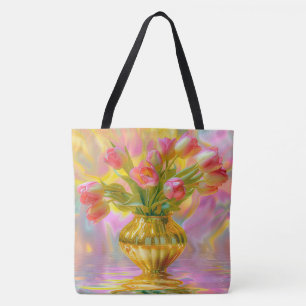 Tote Bag Tulipes roses vibrantes dans le Vase d'or