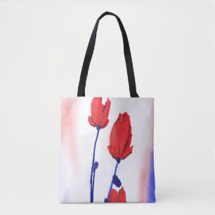 Tote Bag Tulipes rouges avec du bleu