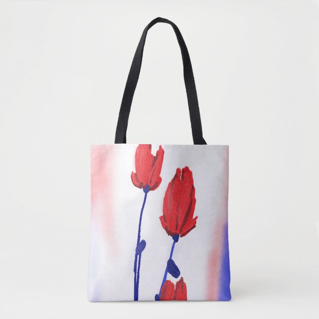 Tote Bag Tulipes rouges avec du bleu (Devant)