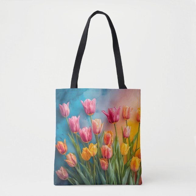 Tote Bag Tulipes Whimsical d'aquarelle Fourre-tout (Devant)