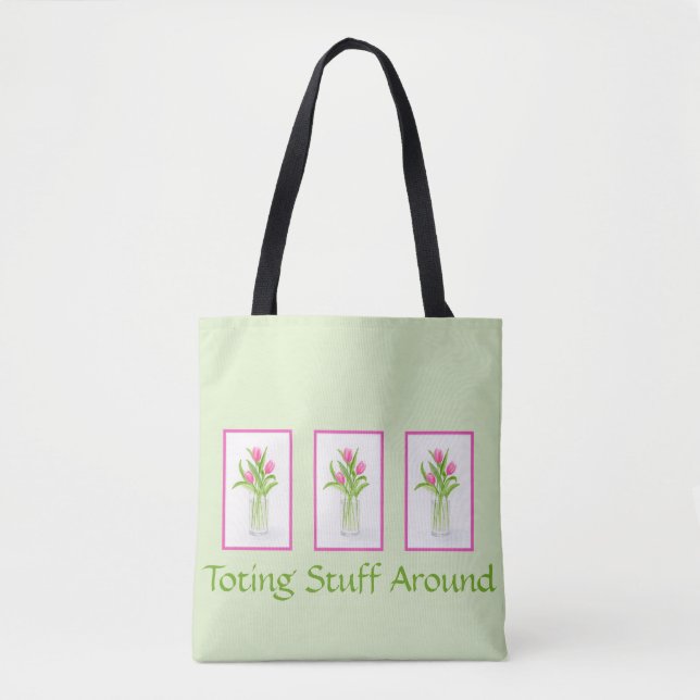 Tote Bag Tulips in Water Handpainted Watercolor Long handle (Devant)