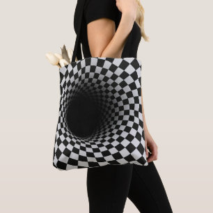 Tote Bag Tunnel d'illusion optique en noir et blanc