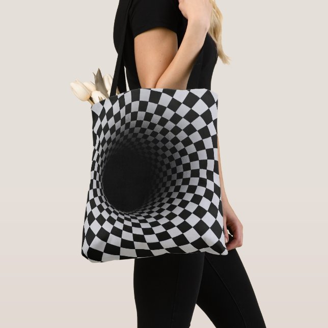 Tote Bag Tunnel d'illusion optique en noir et blanc (De près)
