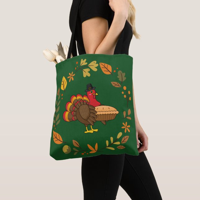 Tote Bag Turquie mignonne avec tarte Citrouille Thanksgivin (De près)
