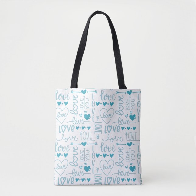 Tote Bag Turquoise Amusement et Amour Moderne et Coeurs (Devant)