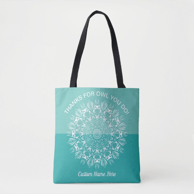 Tote Bag Turquoise Aqua white owl'appréciation de l'enseign (Devant)