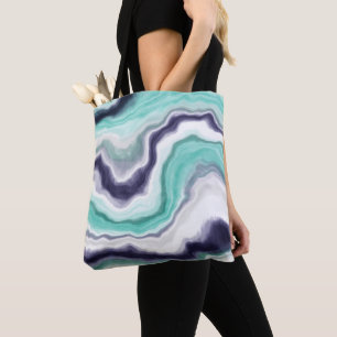 Tote Bag Turquoise, Bleu et Marbre blanc