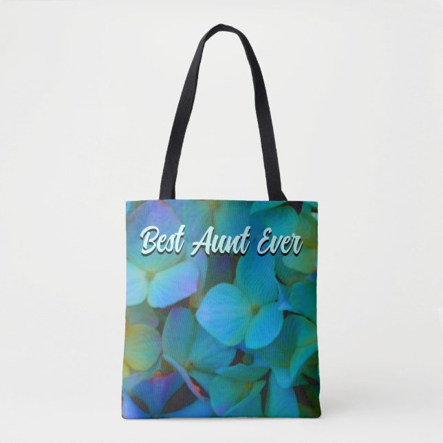 Tote Bag Turquoise bleu jaune rose hydrangée fleurs meilleu (Devant)