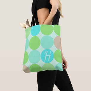 Tote Bag Turquoise Bleu Vert & Cercles Orange Monogramme
