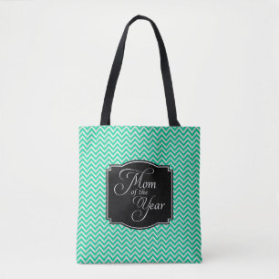 Tote Bag Turquoise Chevron Stripes Maman de l'année