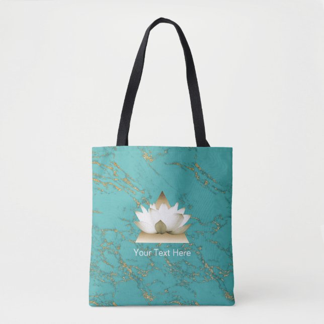 Tote Bag Turquoise de Lotus d'or de yoga et marbre modernes (Devant)