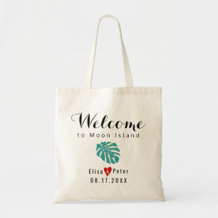 Tote Bag Turquoise destination feuille tropicale mariage bi