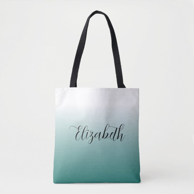 Tote Bag Turquoise élégant Créez votre propre nom de callig (Devant)