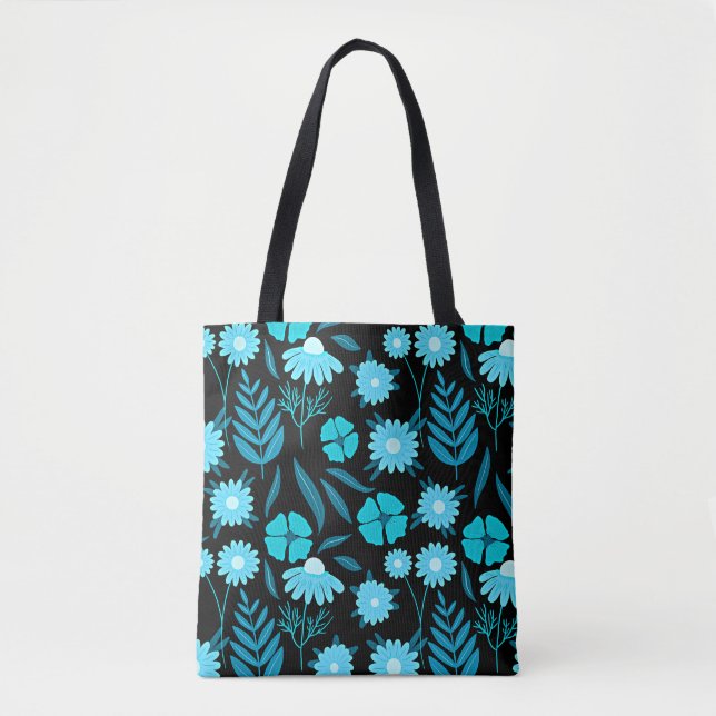 Tote Bag Turquoise en fleurs (Devant)