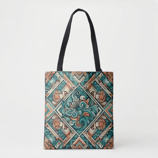 Tote Bag Turquoise et Motif en terre cuite d'inspiration az (Devant)