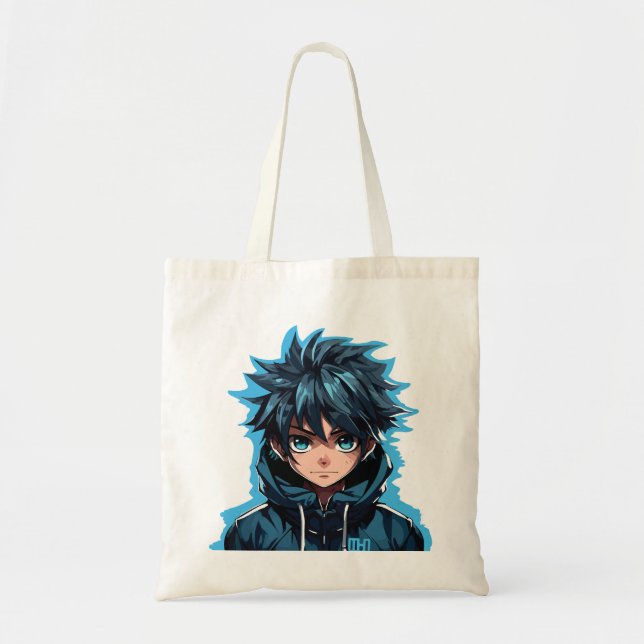Tote Bag Turquoise Force : Garçon Manga de Style Anime (Devant)